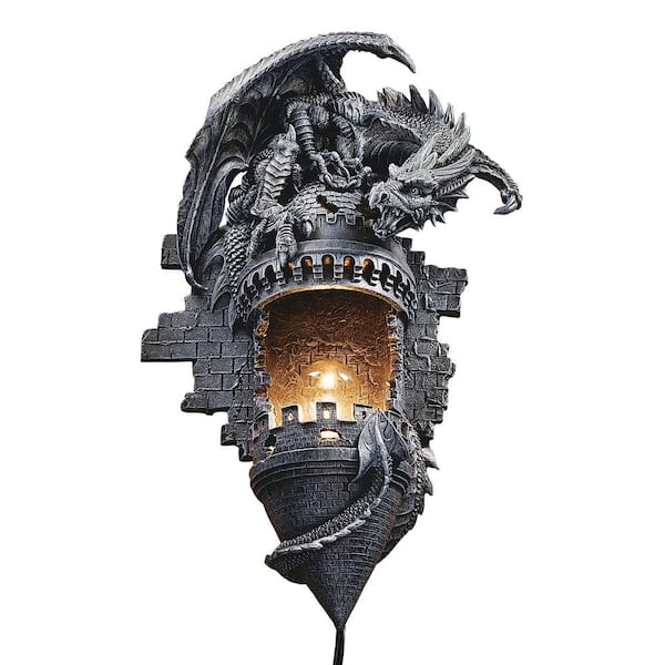 Design Toscano Dragon's Castle Lair Grey Poly-resin Classic Wall Sconce Sculpture