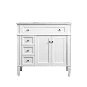 Timeless Home 36 in. W x 21.5 in. D x 35 in. H Single Bathroom Vanity in White with White Marble Top and White Basin
