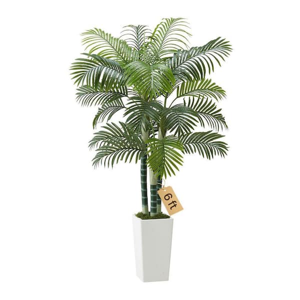 VEVOR 6 ft. Artificial Areca Palm Tree, Fake Palm Tropical Plants with  White Tall Planter, Faux Silk Plant for Indoor/Outdoor ...
