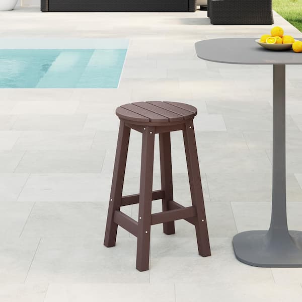 Laguna 24 in. Round HDPE Plastic Backless Counter Height Outdoor Dining Patio Bar Stool in Dark Brown