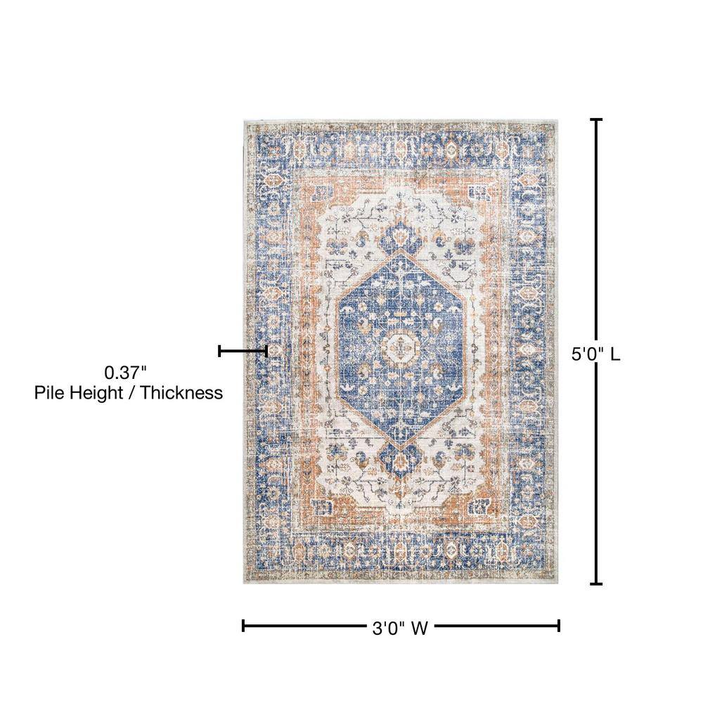 Oval Easy-Care Synthetic Blue Spot Area Rug