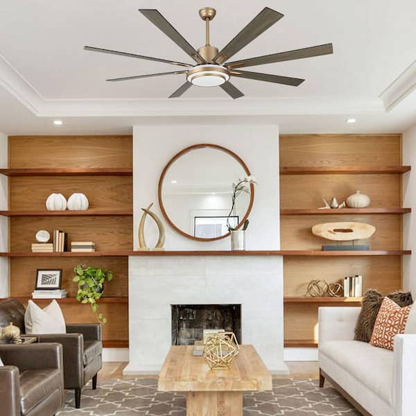 Nimbella 72 in. Indoor Gold Downrod Standard Modern Ceiling Fan with Light and Remote, DC Motor Caged Ceiling Fan