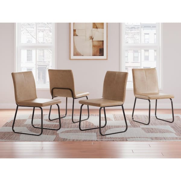 Pharwynn Brown Faux Leather with Cushion Side Chair (Set of 4)