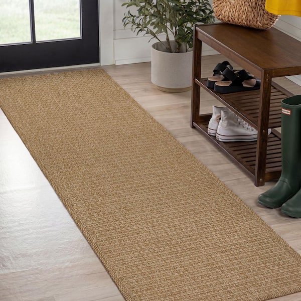 Maxine Easy Jute Contemporary Border Boho Fine Rib Weave Natural 2 ft. x 8 ft. Indoor/Outdoor Runner Rug