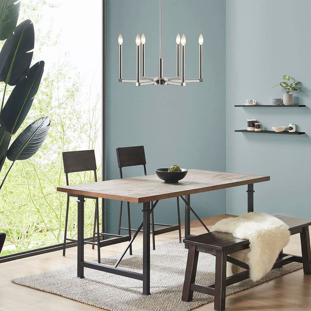 6-Light Nickel No Decorative Accents Branch Linear Chandelier for Dining Room with No Bulbs Included price history on PriceWatchPro