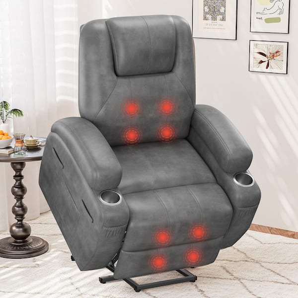 Gray Leather Power Lift Standard (No Motion) Recliner with Power Lift
