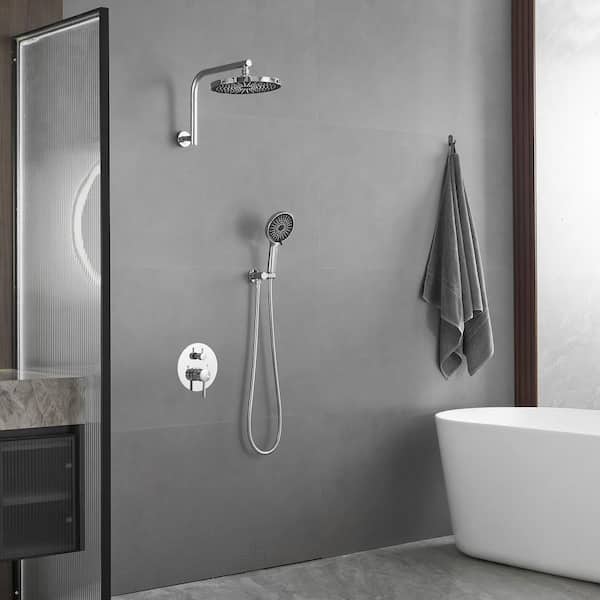 Single Handle 3-Spray Rain Shower Head Round Shower Faucet 2.5 GPM With High Pressure in Polished Chrome(Valve Included)