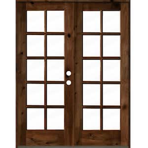 60 in. x 80 in. French Knotty Alder Wood 10-Lite Clear Glass provincial stain Left Active Double Prehung Front Door