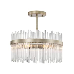 18 Belle 17 in. W 4-Light Brushed Silver-Ish Champagne Flush Mount with Clear Glass Bars