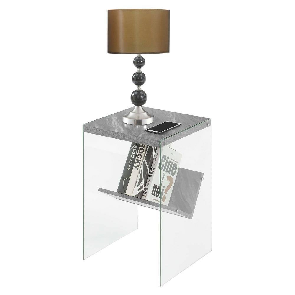 Soho Gray Marble Glass End Table with Lower Shelf