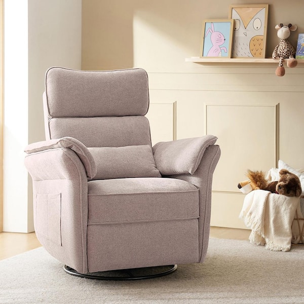 JAYDEN CREATION Enos Rose Fabric Nursery Power Swivel Reclining Glider Multi-function Recliner with USB