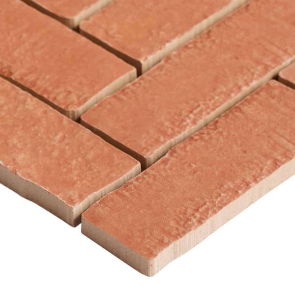 Creston Canyon Red 4 in. x 0.39 in. Herringbone Matte Porcelain Mosaic Floor and Wall Tile Sample