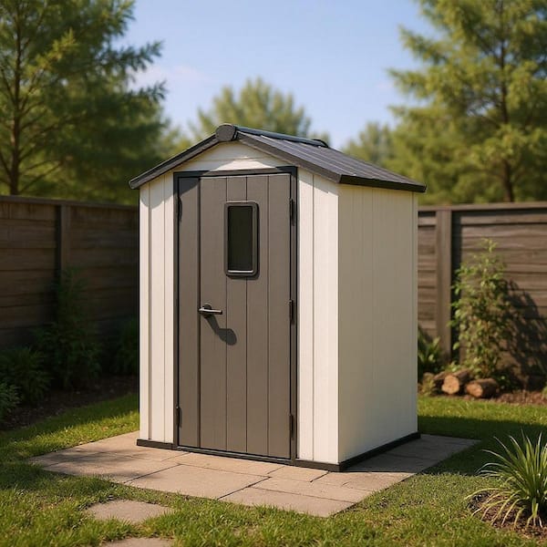5 ft. W x 3 ft. D Resin Storage Shed with Lockable Doors, Frosted Panels, and Sloped Roof (15 sq. ft.)
