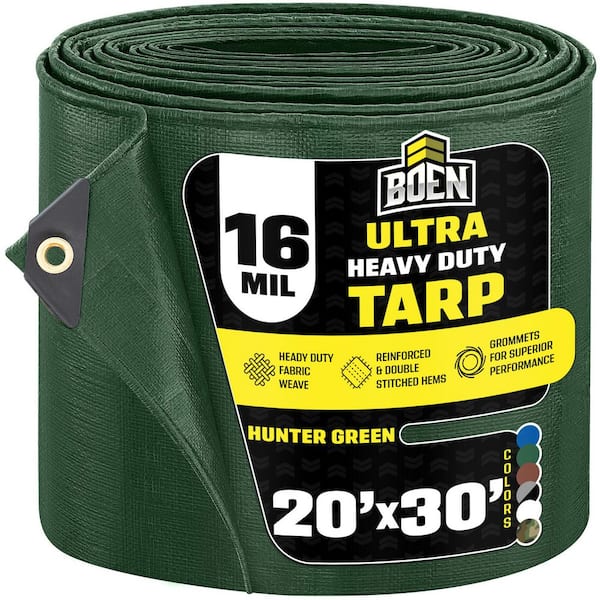 20 ft. x 30 ft. Green Ultra Heavy-Duty 16 Mil Thick Hunter Tarp Cover, Waterproof, Tear Proof and UV Resistant