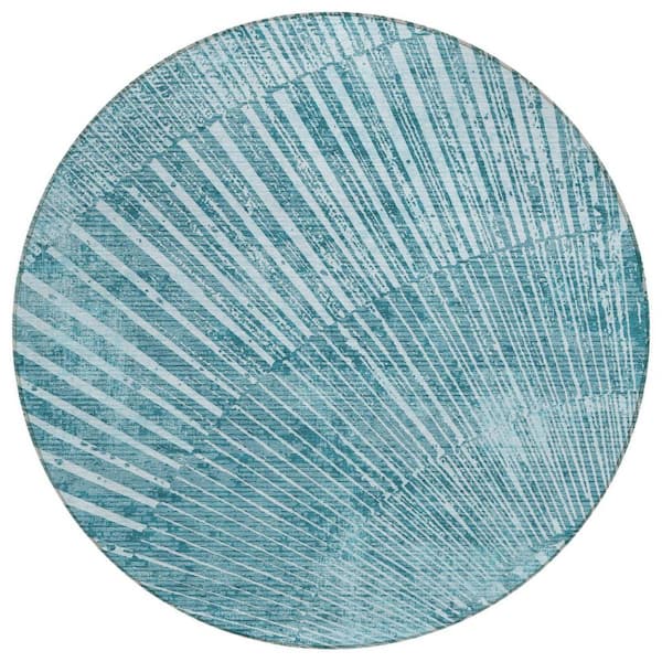 Teal 8 ft. Round Woven Abstract Round Indoor/Outdoor Area Rug