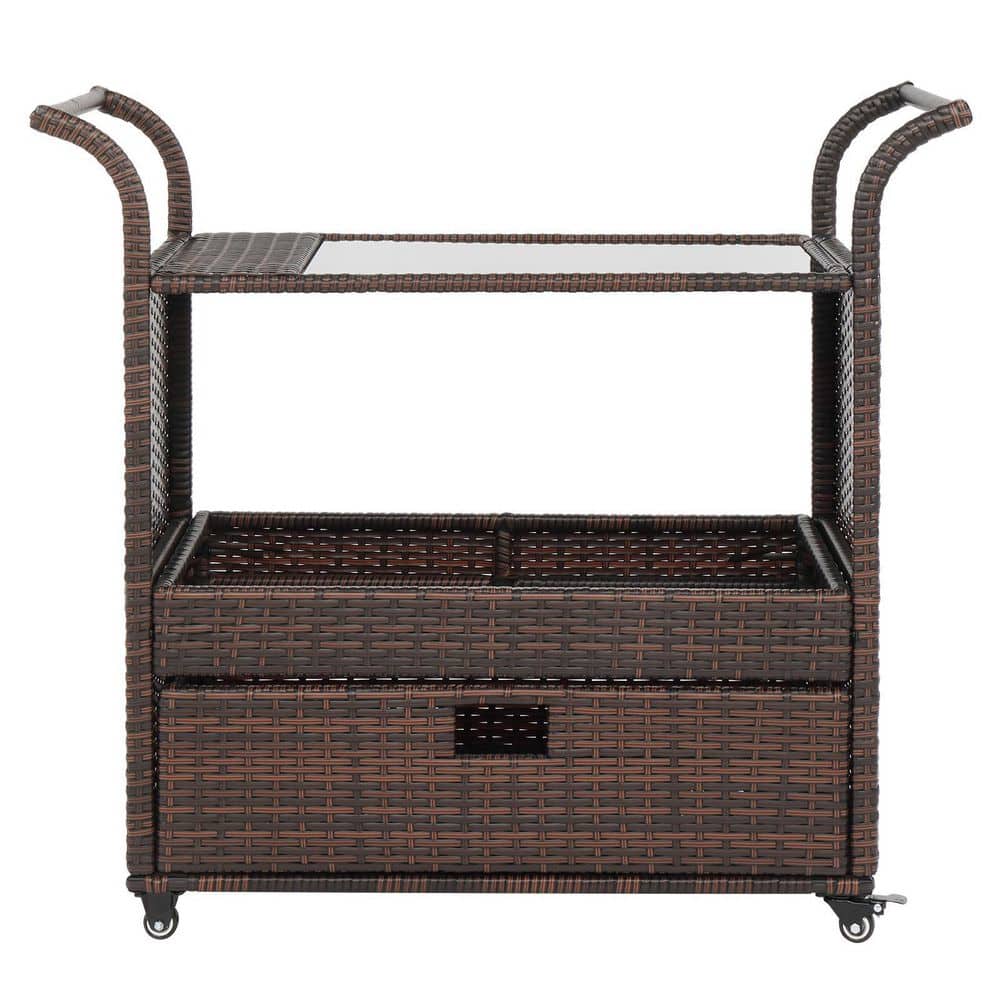 TIRAMISUBEST Wicker Rattan Outdoor Bar Serving Cart SYXY70937092 The