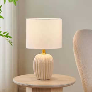 15.25 in. Creamy Cracked Ceramic Cactus Table Lamp with White Shade