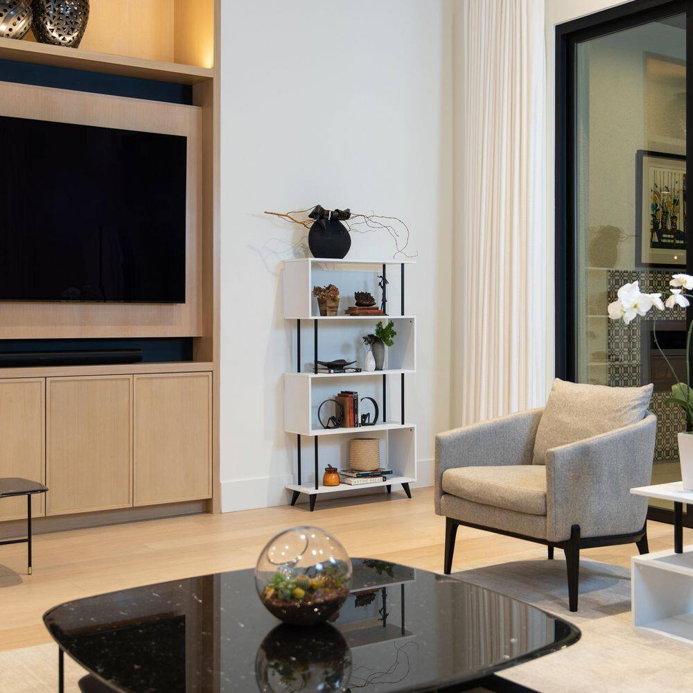White and Black 5-Tier S-Shaped Modern Wood Bookcase