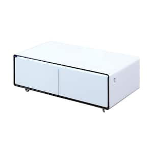 Bluetooth Coffee Table Fridge 27 in. 25 cu. ft. Retro Mini Refrigerator in White Tempered Glass Table Top, Back Storage