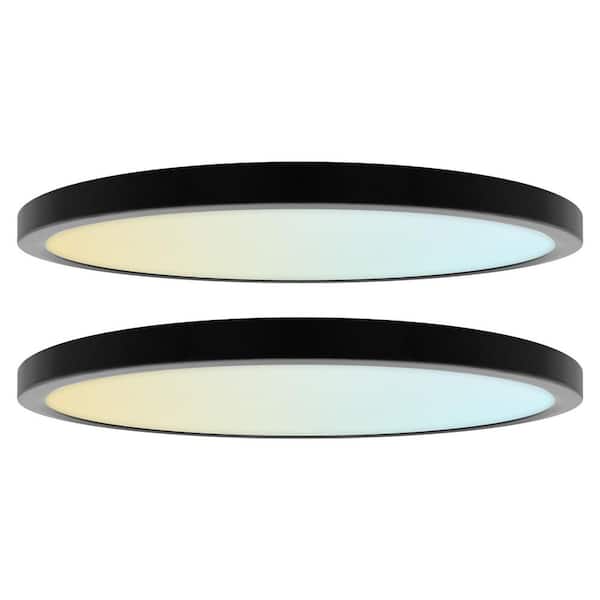 Black Outdoor Integrated LED 12 in. Flush Mount Ceiling Light, 5CCT, 1650LM, 110° Beam, 22W, Dimmable, UL Listed 2 Pack