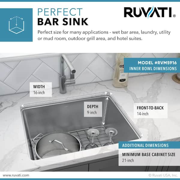 ぼるてっくす Ruvati 18-inch Undermount Bar Prep Kitchen Sink 16 Gauge Stainless