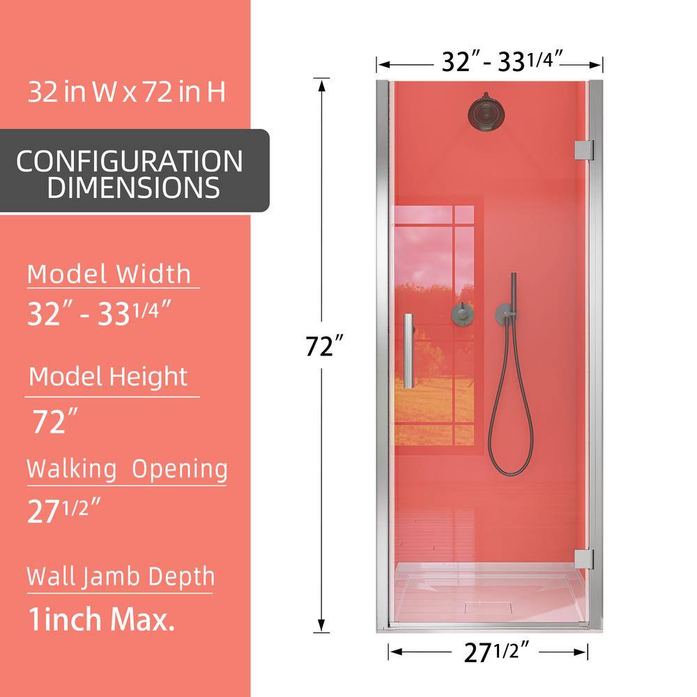 Matte Black 33'' Frameless Pivot Shower Door with Clear Glass