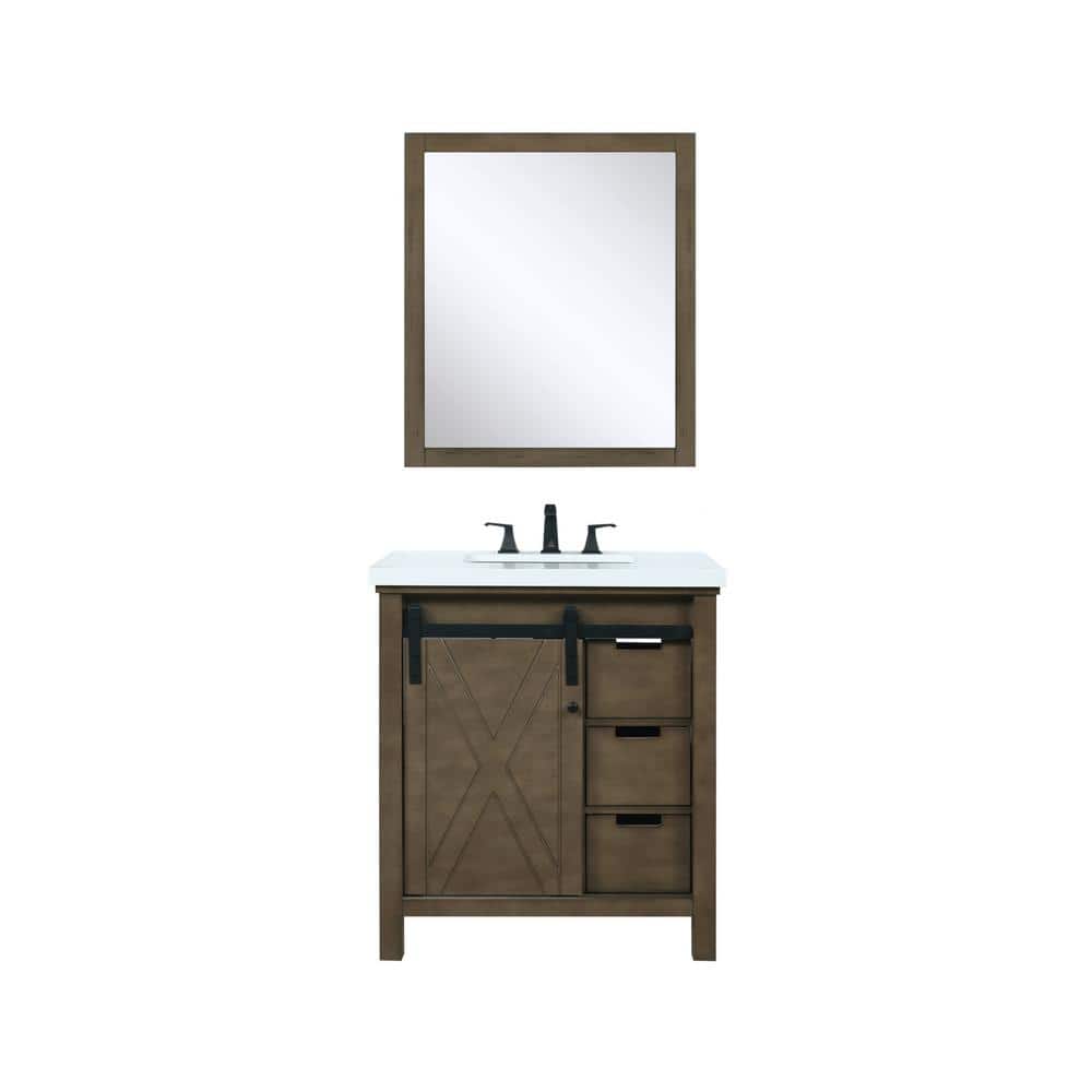 Marsyas 30 in W x 22 in D Rustic Brown Bath Vanity, White Quartz Countertop