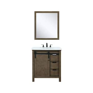 Marsyas 30 in W x 22 in D Rustic Brown Bath Vanity, White Quartz Countertop, Faucet Set and 28 in Mirror