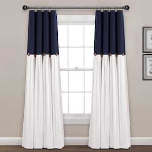 Linen Button 100% Lined Navy/White 84 in. L x 40 in. W Blackout Single Panel Window Curtain