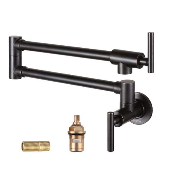 Contemporary Wall Mount Pot Filler Faucet with Double Joint Swing Arm in Oil Rubbed Bronze