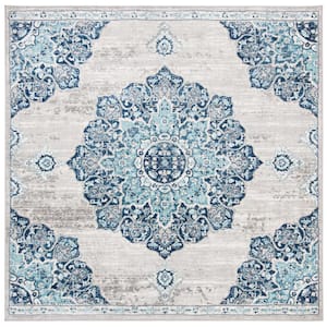 Brentwood Navy/Light Gray 7 ft. x 7 ft. Square Geometric Area Rug