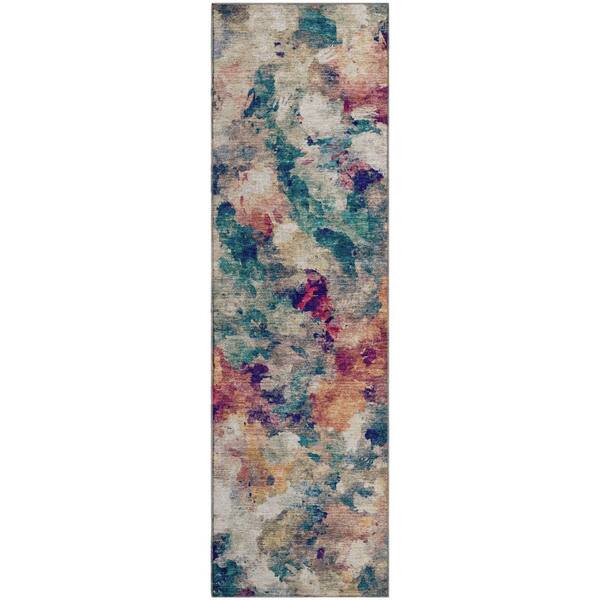 Mayfield Premium Machine Washable Abstract AMF2203 Putty 2 ft. x 7 ft. Runner Rug