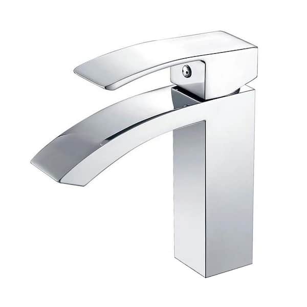 Single-Handle Arc Single-Hole Bathroom Faucet with Waterfall Spout in Chrome
