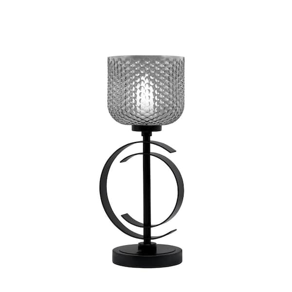 Unbranded Delgado 16.75 in. Matte Black Piano Desk Lamp with Smoke Textured Glass Shade