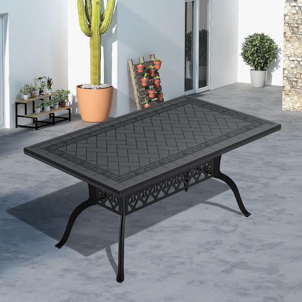 59.06 in. (L) x 35.43 in. (W) Black Rectangle Cast Aluminum Outdoor Dining Table
