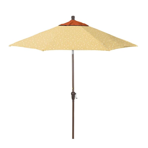 California Umbrella 9 ft. Champagne Aluminum Market Patio Umbrella with Crank Lift and Autotilt in Palmetto Sawgrass Pacifica Premium