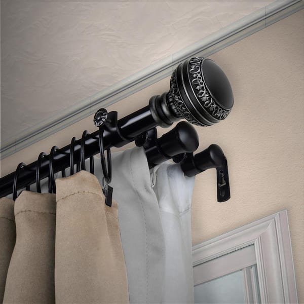 13/16" Dia Adjustable 66" to 120" Triple Curtain Rod in Black with Hudson Finials
