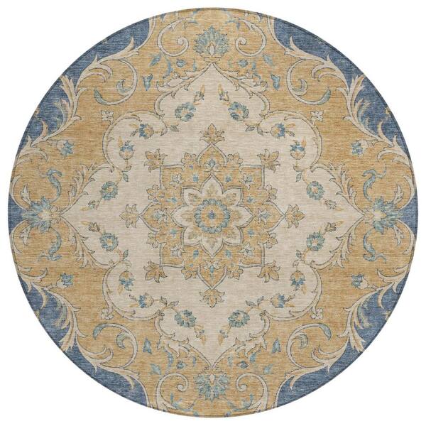 Chantille Machine Washable Indoor/Outdoor Abstract ACN3080 Navy 8 ft. x 8 ft. Round Rug