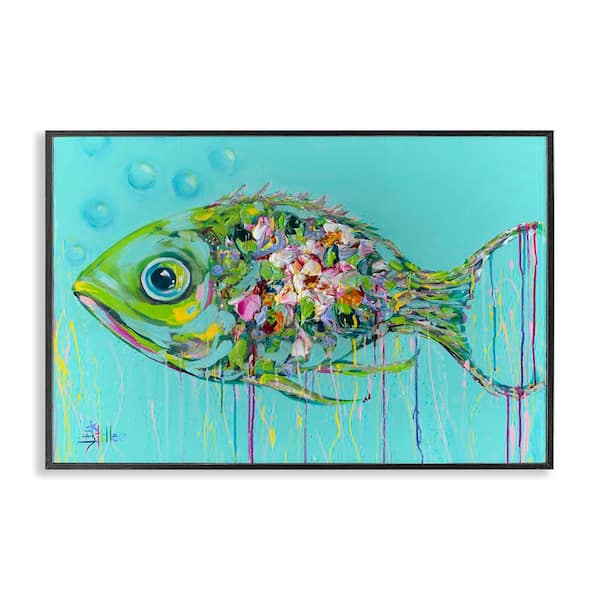 Stupell Industries Painterly Drip Fish by Estelle Grengs Black Framed Coastal Giclee Art Print 12 in. x 18 in.