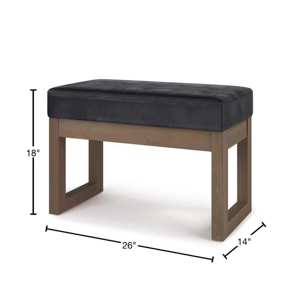 Milltown Distressed Black Faux Leather Contemporary Footstool Ottoman