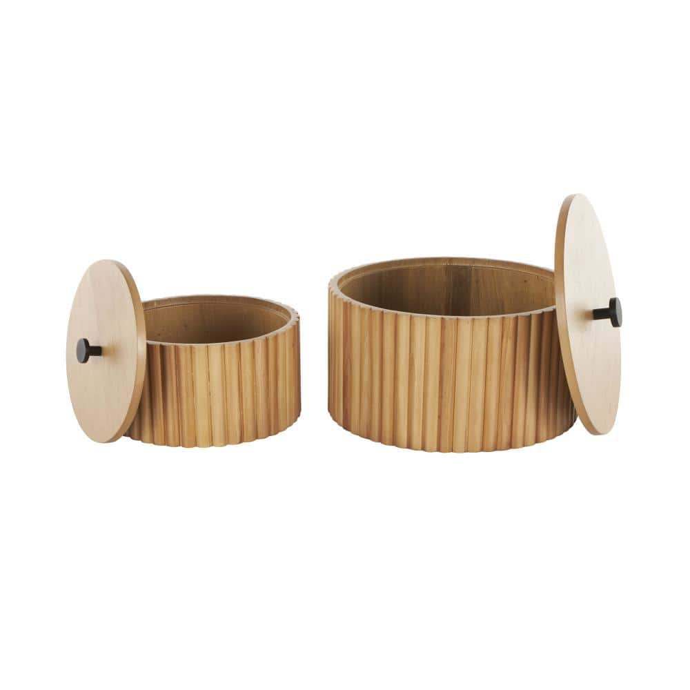 Handmade Round Light Brown MDF Decorative Box Set
