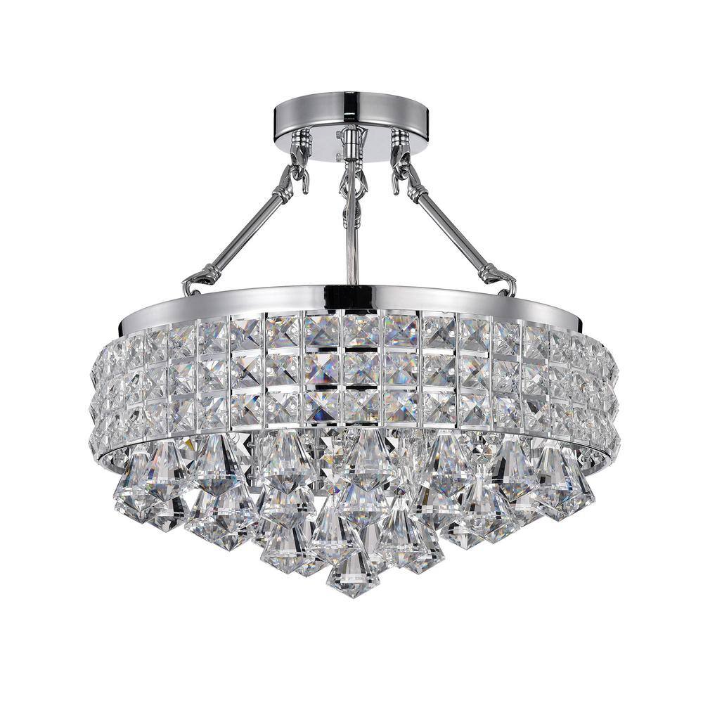 Elegant Chrome 15" Beaded Drum Crystal Semi-Flush Ceiling Light