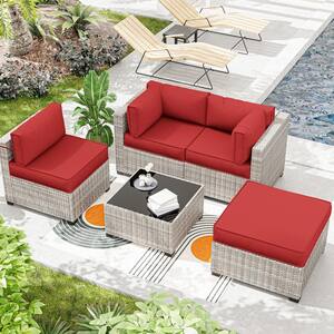 25.6 in. x 25.6 in. x 4 in. (9-Piece) Deep Seating Outdoor Sectional Cushion Red