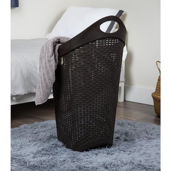 Wicker Laundry Basket Grey Washing Linen Bin Lid Bathroom Hamper Canvas Storage 