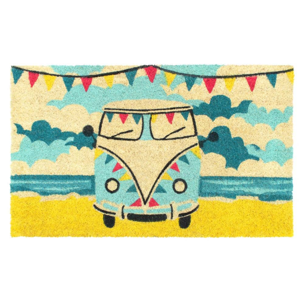 Welcome Retro Van Multi 18 in. x 30 in. Coir Non-Slip Outdoor Doormat