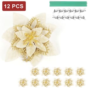 5.5 in. Artificial Poinsettia Christmas Tree Centerpiece Ornaments Decorations, Gold (12-Pack)