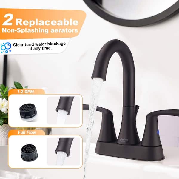 4 in. Centerset 2-Handle Bathroom Faucet with 2 Replaceable Aerators and Drain Assembly Included in Matte Black