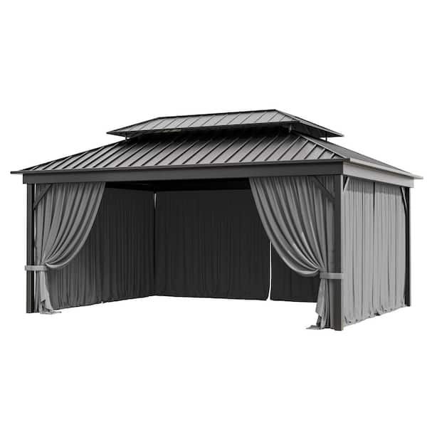 12 ft. x 16 ft. Universal Outdoor Privacy Curtains, Gazebo Replacement with Zipper Grey (4-Side Curtain Only)