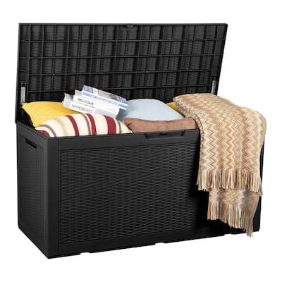 Hampton Bay 73 Gal. Grey Resin Wicker Outdoor Storage Deck Box with  Lockable Lid HBDB73G-SL - The Home Depot