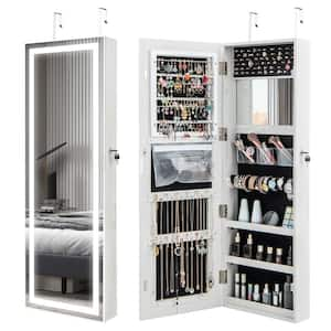 Door Wall Mount Touch Screen LED Light Mirrored Jewelry Box Cabinet Storage Lockable